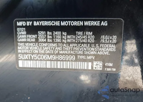 2021 BMW X3 xDrive30I from USA, damaged, VIN 5UXTY5C06M9H86999
